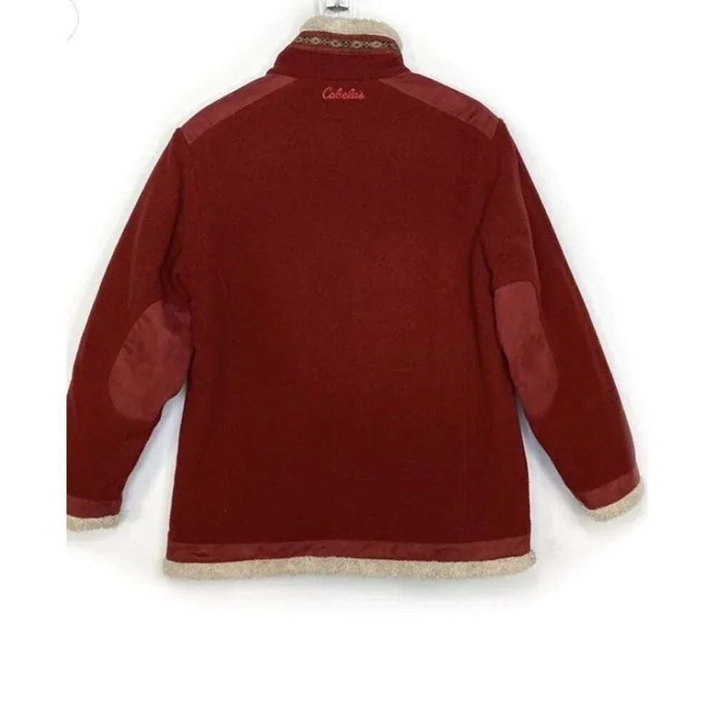 Cabela's Red Fleece Jacket sz M‎ Sherpa Lined Western Casual Cozy Country Chore